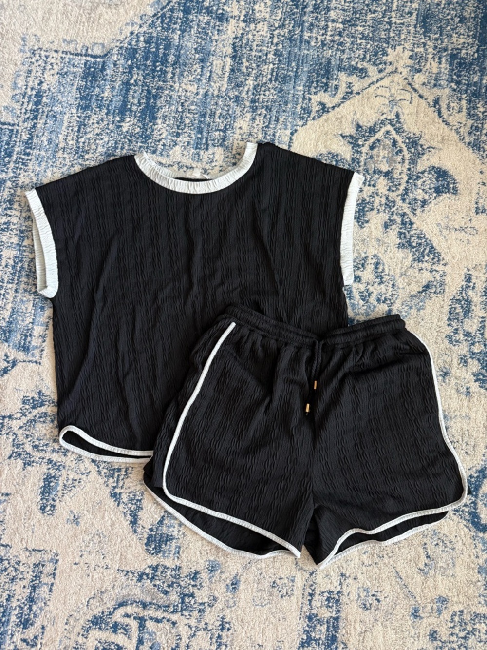 Black Two-Piece Lounge Set with White Trim